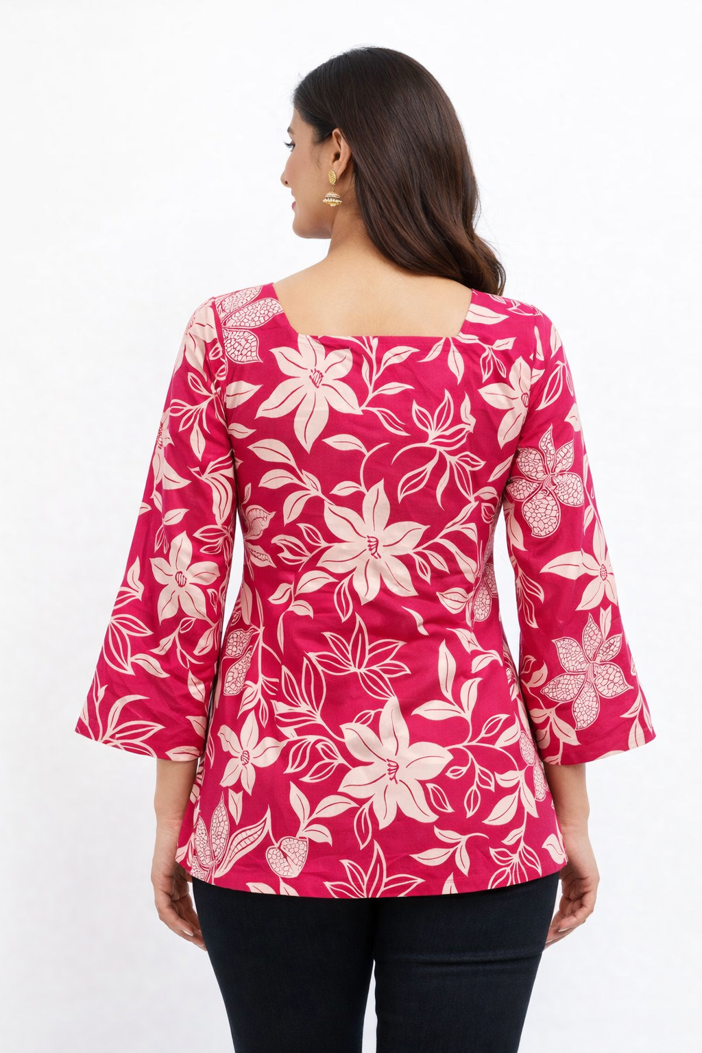 Pink Floral Printed Square Neck Tunic for Women