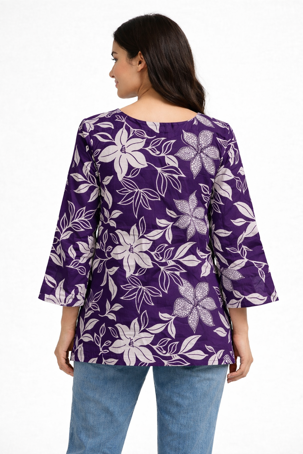 Purple Floral Printed Square Neck Tunic for Women